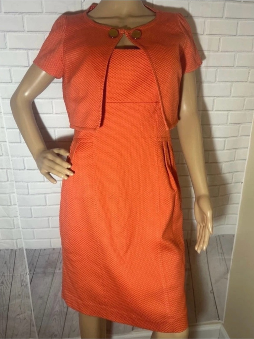 Donna Morgan Orange Textured Midi Dress with Cropped Jacket
